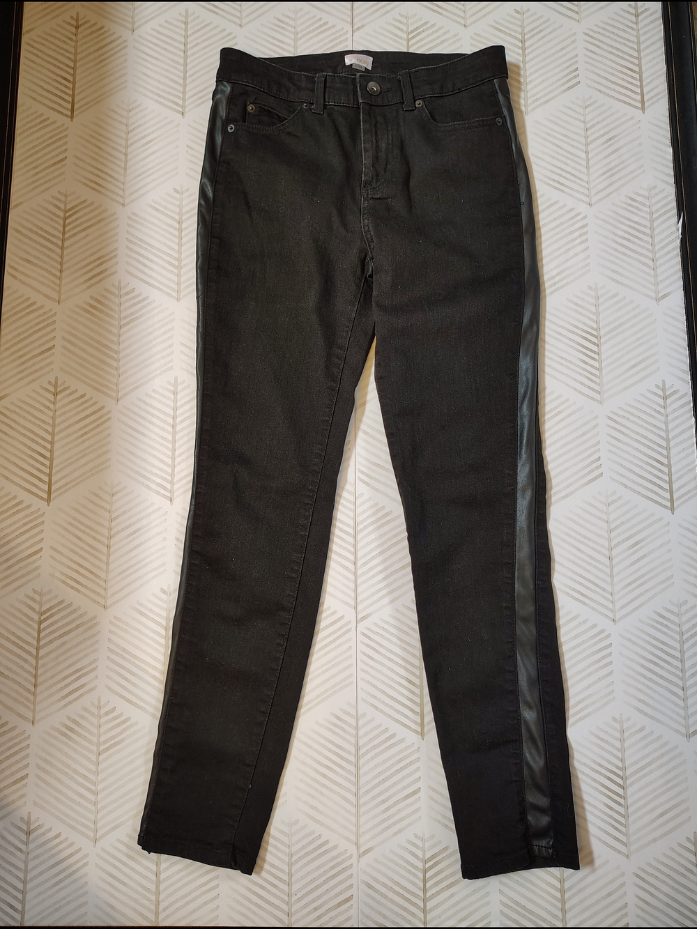 ecru Black Skinny Jeans With Faux Leather Side Stripe 6 Euc
